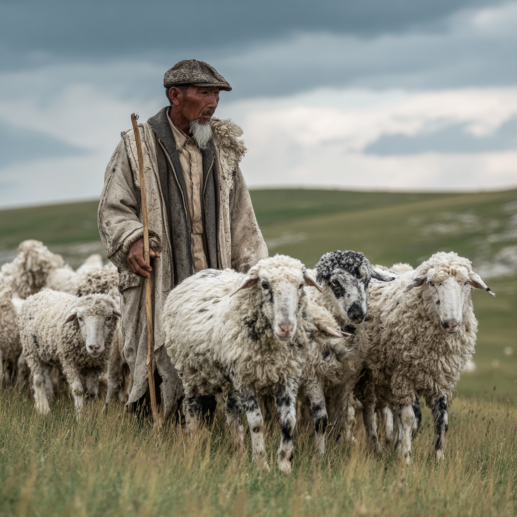 Shepherd with sheep content-image